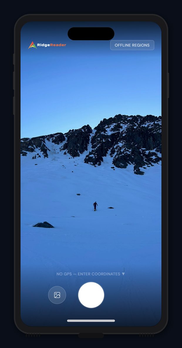 The RidgeReader camera view framing a broad snow bowl in the White River National Forest.
